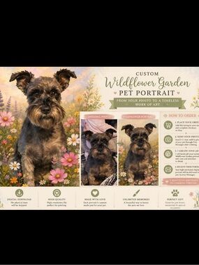 Custom Wildflower Pet Portrait Digital print Dog Artwork